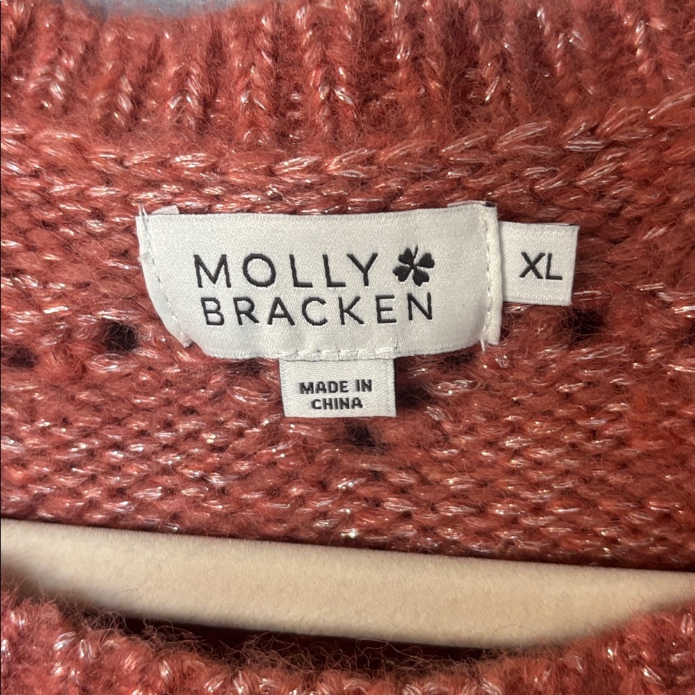 Molly Bracken OPENWORK POINTELLE KNIT AND LUREX SWEATER  XL Terracotta - Picture 8 of 12